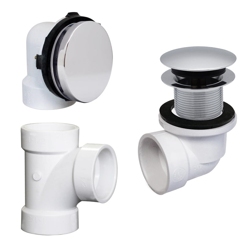 Westbrass Illusionary Overflow Sch. 40 PVC Plumbers Pack with Tip-Toe Bath Drain, Polished Chrome, D593PHRK-26