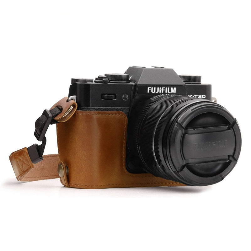 MegaGear Ever Ready Leather Camera Half Case and Strap Compatible with Fujifilm X-T30, X-T20, X-T10 Light Brown