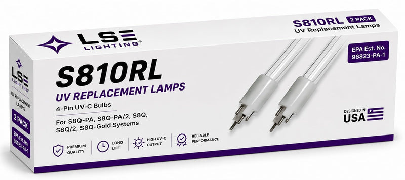 LSE Lighting 2-Pack S810RL UV Replacement Lamps – 4-Pin UV-C Bulbs for S8Q-PA, S8Q-PA/2, S8Q, S8Q/2, S8Q-Gold Systems – 12,000 Hour Quartz Life – Non-Ozone – Designed in USA