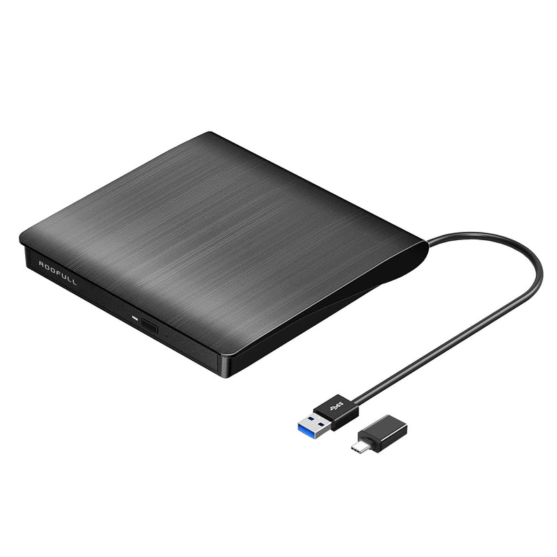 ROOFULL External CD DVD Drive for Laptop, Genuine USB 3.0 Portable CD/DVD Player Burner Reader Writer Adapter for Windows 11/10 Computer Mac MacBook Linux PC 2 In 1 Drive