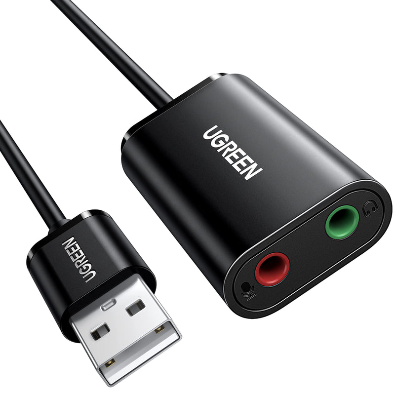 UGREEN USB to Audio Jack Sound Card Adapter with Dual TRS 3-Pole 3.5mm Headphone and Microphone USB to Aux 3.5mm External Audio Converter for Windows Mac Linux PC Laptops Desktops PS5 Switch 2 black