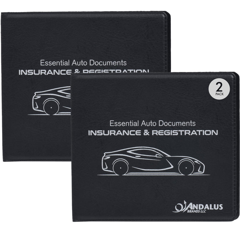 Andalus Auto Registration & Insurance Card Holder Pack of 2, Waterproof Essential Car Registration Holder with Hook & Velcro Closure, Perfect for Every Vehicles Glove Boxes (Black - 5 1/8" x 4 5/8") Black 2-Pack