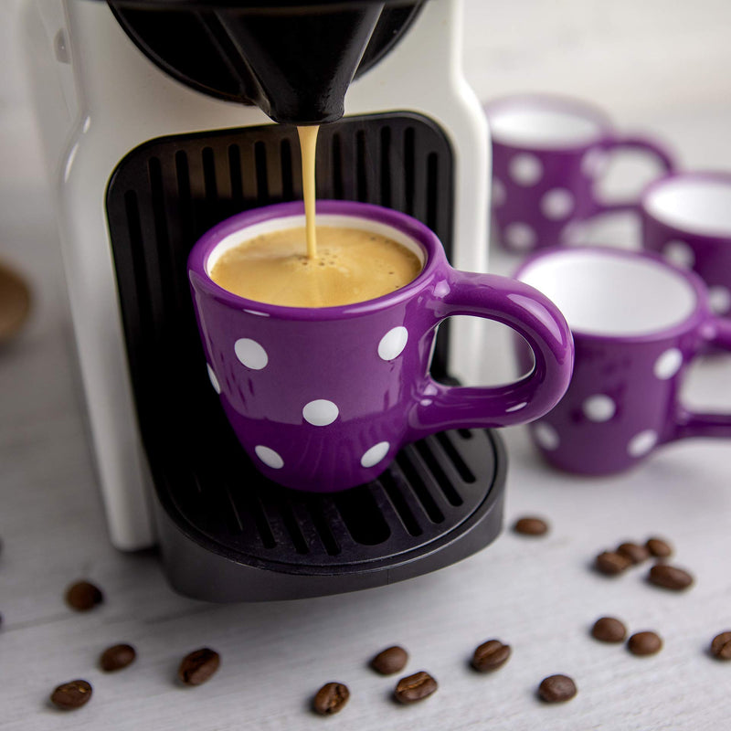 City to Cottage Ceramic Espresso Cups of 4, Small Expresso Shots, Demitasse, Perfect for Espresso Machine, Handcrafted Cups (Purple Polka Dot)