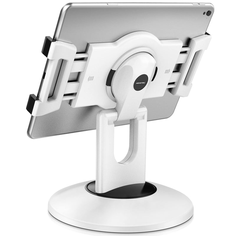 AboveTEK Retail Kiosk iPad Stand, 360° Rotating Commercial POS Tablet Stand, Fits 6"-13" (Screens) iPad mini Pro-Business Swivel Tablet Holder, for Store Office Reception Kitchen Desktop (White) White