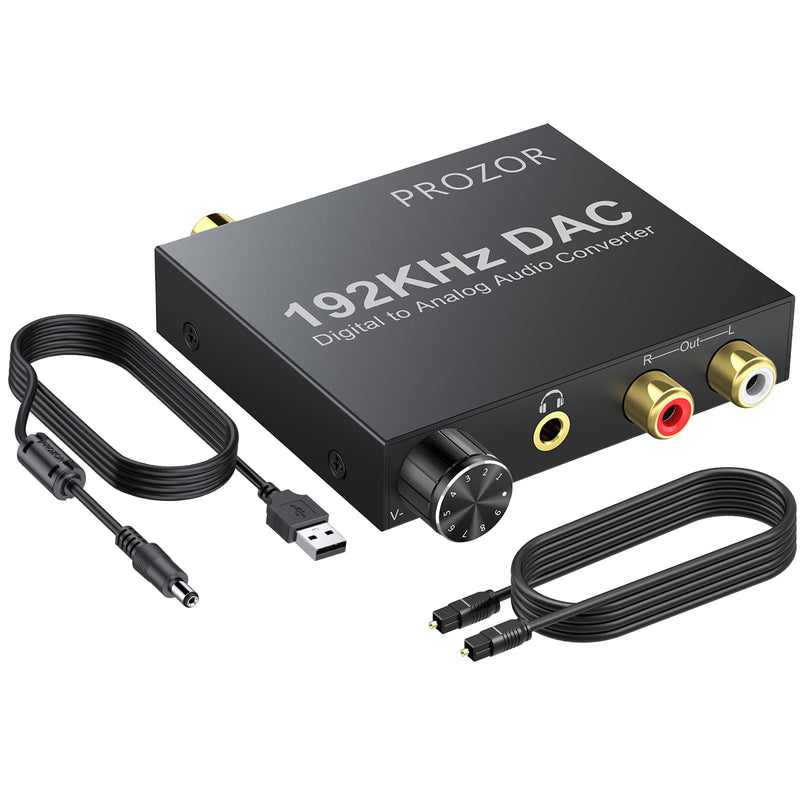  [AUSTRALIA] - PROZOR 192KHz Digital to Analog Audio Converter Optical to RCA Adapter Upgrade Volume Adjustable DAC with Optical Cable, SPDIF TOSLINK to Stereo L/R & 3.5mm Jack Converters 3.5mm & RCA Output DAC Volume Adjustable