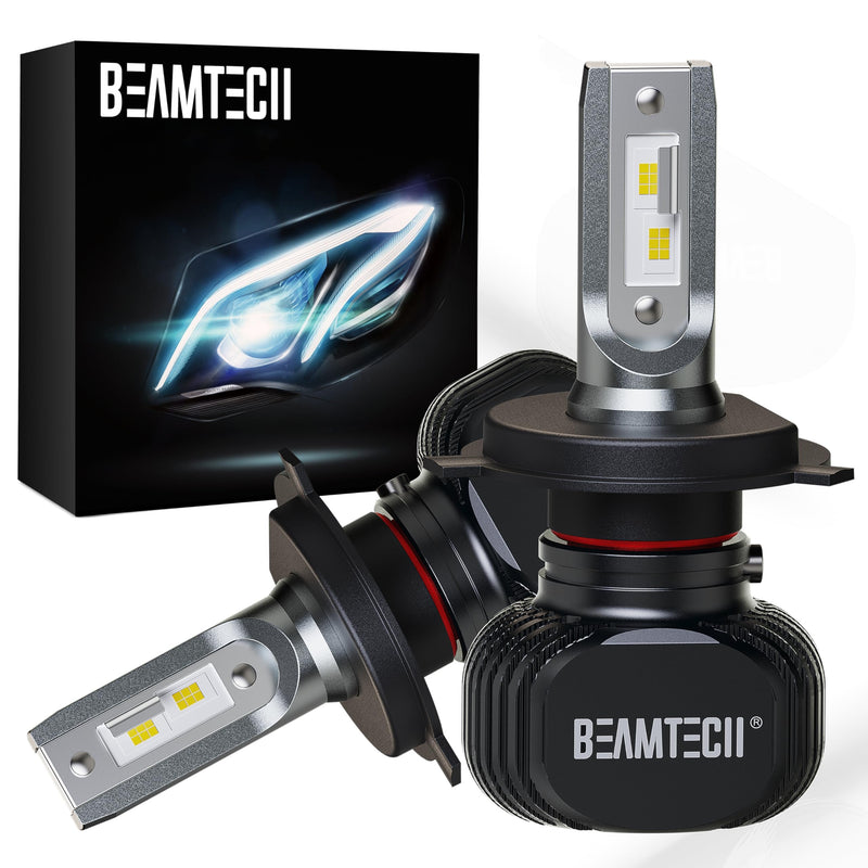 BEAMTECH H-4 Bulbs, S1 Series 900-3 Fanlsess 300% Brighter 6500K White Fog Light, 2 Bulbs H4(9003)