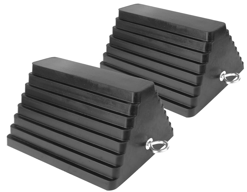 MaxxHaul 80681 Rubber Wheel Chocks 2-Pack – Heavy Duty, All-Weather, Non-Slip, Oil-Resistant with Steel Eyebolt – for Trailers, Cars, Motorcycles, RVs – 10” x 8” x 6” MaxxHaul 80681- 10" x 8" x 6"