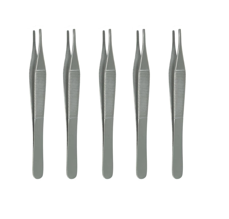 Adson Dressing Surgical Forceps 4 3/4 inch Serrated Pack of 5, Medical, Surgical, Dental, Dermatlogy Use Instruments, Also Can be Uses for Multi Purposes.