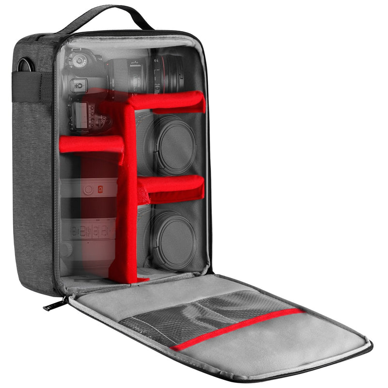 NEEWER NW140S Waterproof Camera and Lens Storage Carrying Case | 8.7"x5.9"x12.6", Soft Padded Bag, Compatible with Canon Nikon Sony DSLR, 4 Lens or Flash, Trigger, Battery Accessories (Grey)