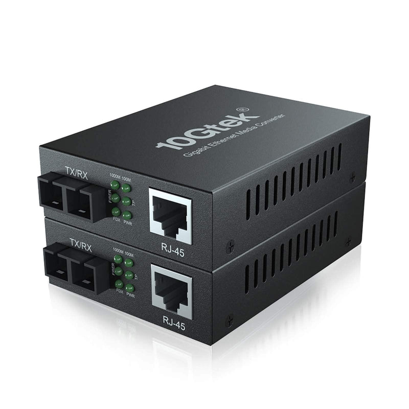 10Gtek Gigabit SingleMode Fiber to Ethernet Media Converter, Dual SC Fiber, 1000Base-LX to 10/100/1000Base-Tx Gigabit SMF Fiber SC to Copper RJ45 Ethernet Converter, UL Certified, 20km, Pack of 2 X2