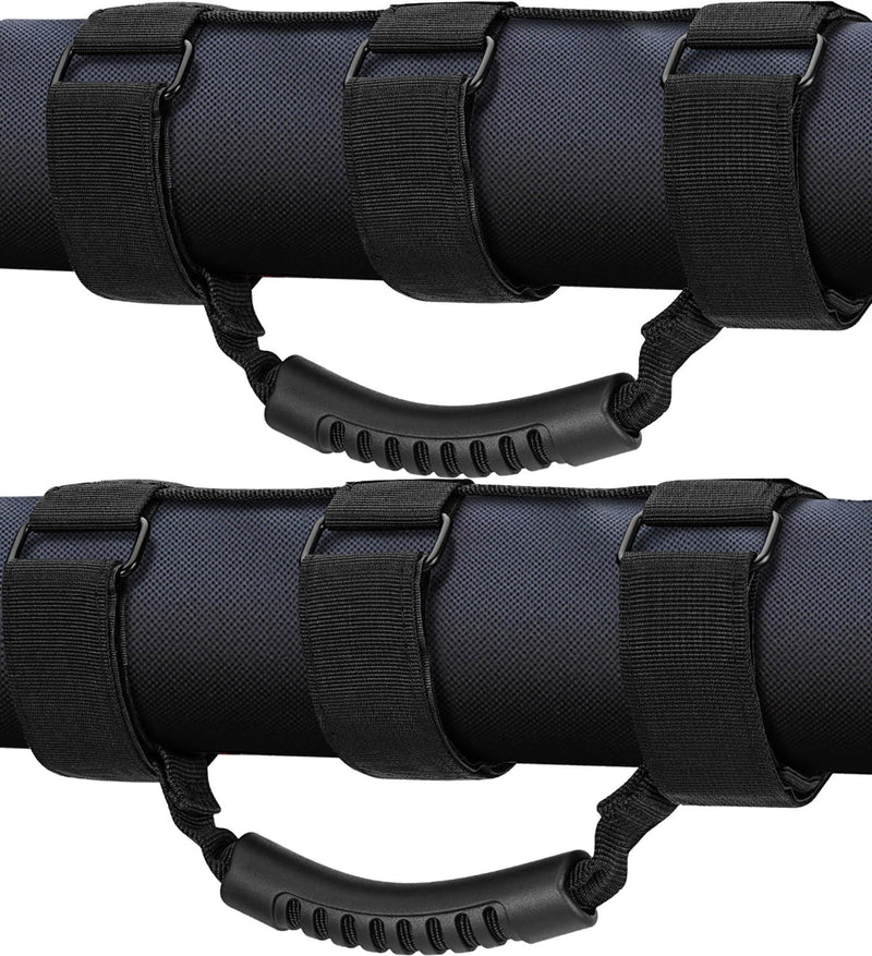 moveland 2 Pack Grab Handle Set Compatible with Jeep Wrangler TJ YJ JK, Easy-to-Fit 3 Straps Design for 1955-2023 Models (Black) Standard 2-Pack Black