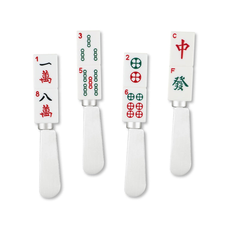 Supreme Housewares Mahjong Tile Cheese Spreaders, Hand-Painted Resin Handles with Stainless Steel Blades for Spreading Cream Cheese, Butter, and Jam, Assorted Designs, Set of 4