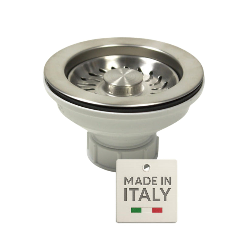 Nantucket Sinks 3-1/2 Kitchen Drain Assembly Kit for Fireclay Kitchen Sinks, with Basket Strainer, 304 Stainless Steel, Extended Ferrule, Made in Italy NS35L-EXT