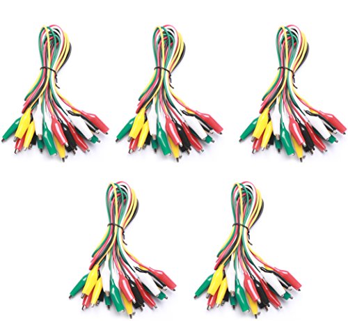 WG-026 10-Piece Test Lead Set with Alligator Clips, 22 AWG, 20.5-Inch, 5 Colors Copper Wire Soldered and Stamped Alligator Clips，Testing Probes, Crocodile Jumper Wires Cable for Electrical Testing 5 PACK