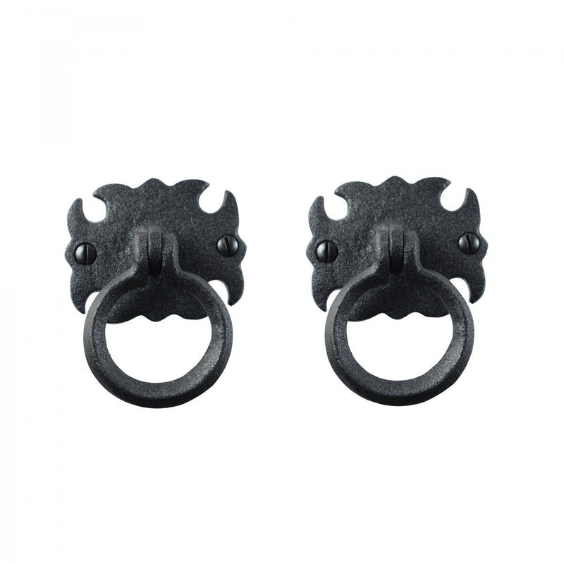 Renovators Supply Manufacturing Black Wrought Iron Cabinet Ring Pull Swing Handle Antique Drop Style 2-3/4 in. RSF Rust-Resistant Powder Coat Finish Pack of 2