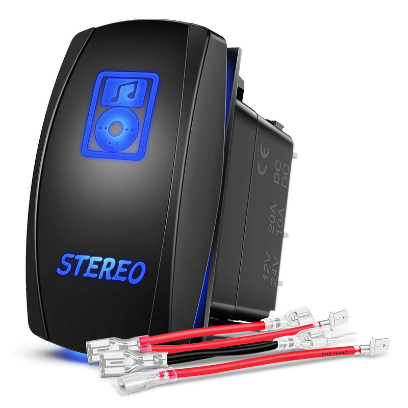 Nilight LED Light Bar Rocker Switch Stereo Rocker Switch 5 Pin Laser On/Off Switch 20A/12V 10A/24V Switch Jumper Wires Set(90006B) , Blue
