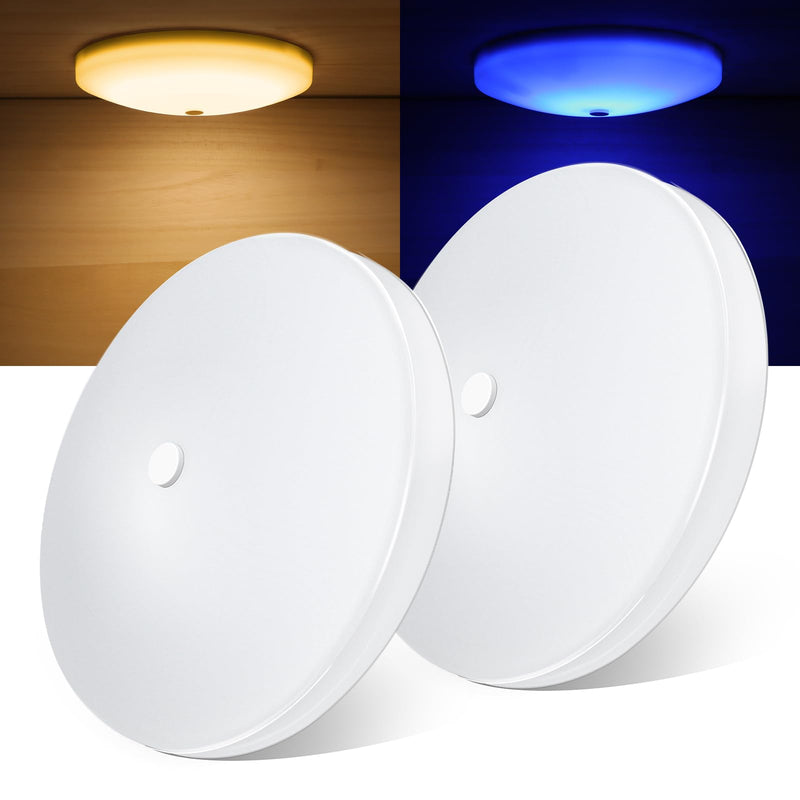 2 Pack RV Interior Ceiling Dome Light 4.5 Inch, Press Dimmer Switch & Blue Nightlight,12V Dimmable Puck Light for Motorhome Trailer Fifth Wheel Truck Coach Enclosed Trailer(3000K) 2 Pack 3000K