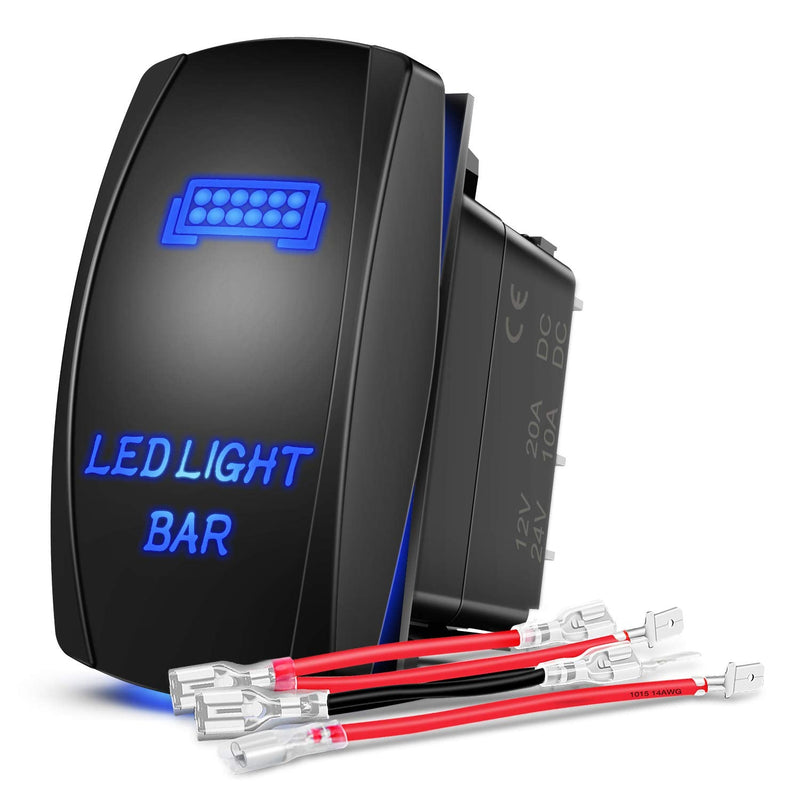 Nilight - 90001B LED Light Bar Rocker Switch 5Pin Laser On/Off LED Light 20A/12V 10A/24V Switch Jumper Wires Set for Jeep Boat Trucks,2 Years Warranty,Blue Blue