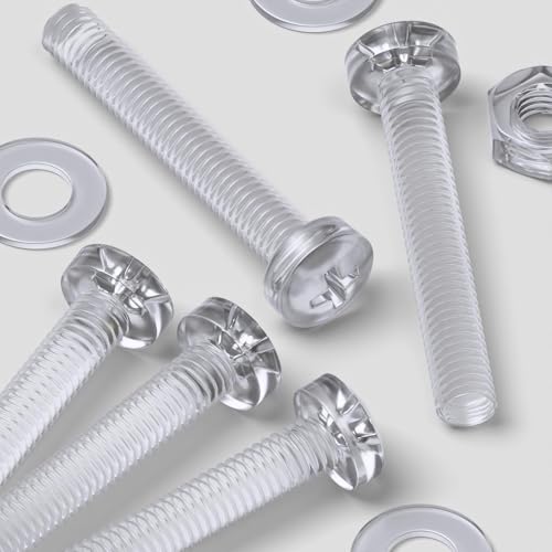 60x Clear Acrylic Pan Head Plastic Screws & Bolts M3 x 20mm, Nuts & Washers
