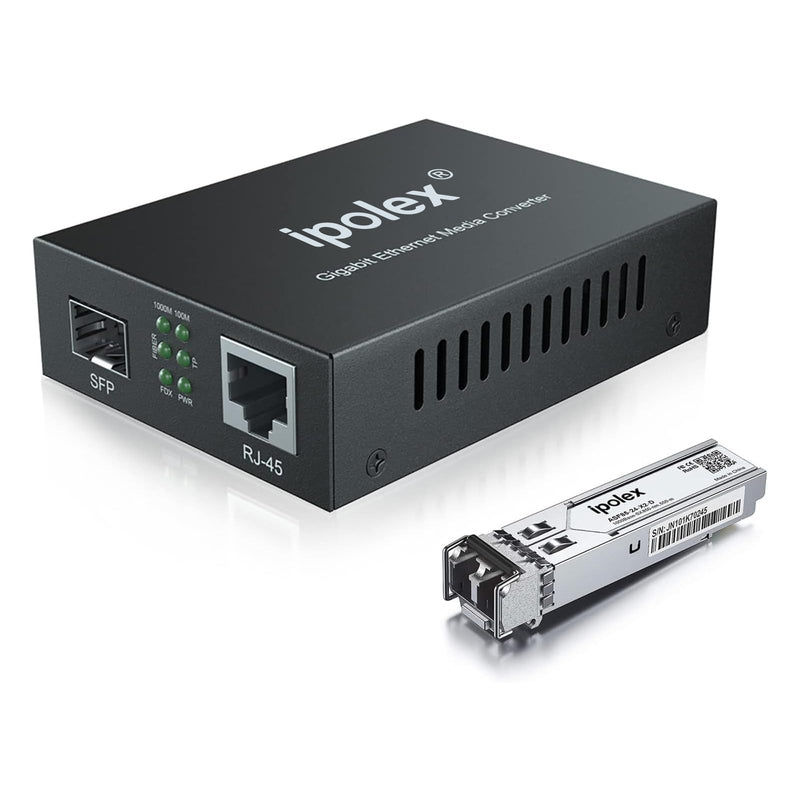 ipolex Gigabit Multi-Mode LC Fiber to Ethernet Media Converter with SFP SX Module, 1.25G Fiber to Copper RJ45, 1000Base-SX to 10/100/1000Base-TX, MMF, Transmission up to 550 meters/1804 ft 1.25G LC MMF, 550M