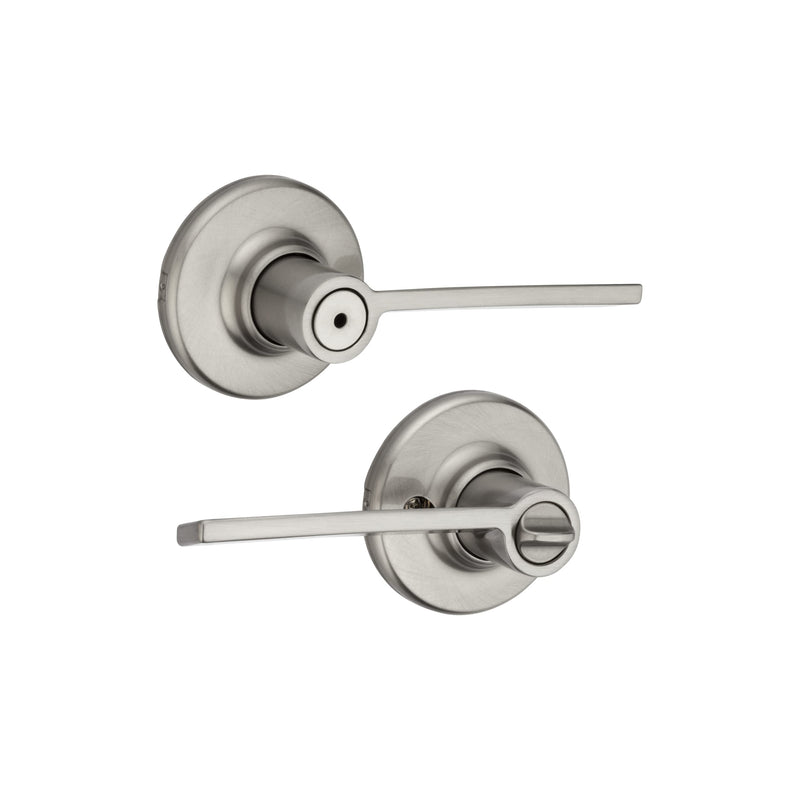 Kwikset Ladera Interior Privacy Door Handle with Lock, Door Lever For Bathroom and Bedroom, Satin Nickel Reversible Keyless Push Button Lock Door Lever, with Microban Protection, 1 Count (Pack of 1) 1 Count (Pack of 1)