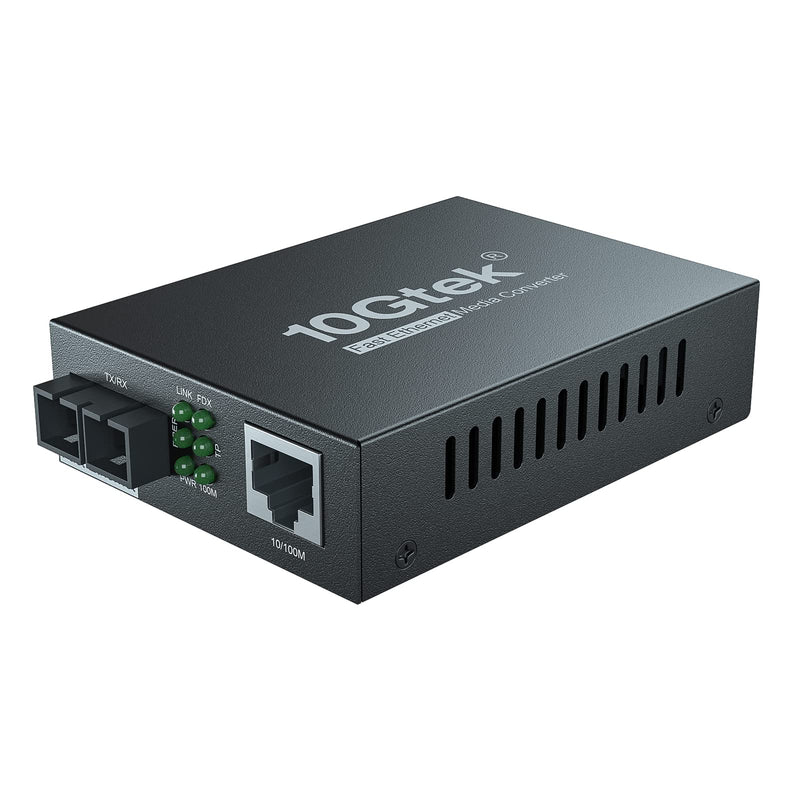 10/100Mbps Fast Ethernet Media Converter, Single-Mode SC Fiber, up to 20km, 10/100Base-TX to 100Base-FX 2 Port | 1x Fiber slot