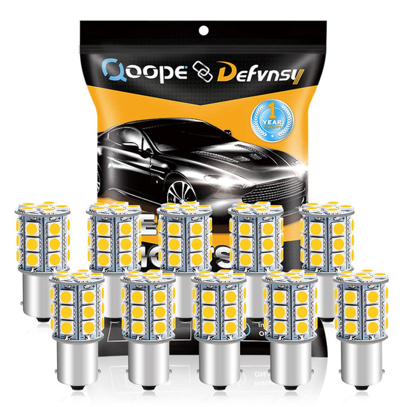 Qoope 1156 1141 LED Bulb Warm White Super Bright 1003 BA15S 7506 1073 LED Light Bulbs 5050 27-SMD Replacement for 12V RV Camper Trailer Boat Interior Lights, Pack of 10 27SMD Warm White