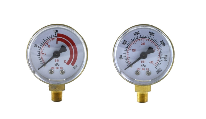 SÜA - Low and High Pressure Gauges for Acetylene Regulator 0-30 psi & 0-400 psi - 2 inches - 1/8'' Thread - LDB LDB - Low and High