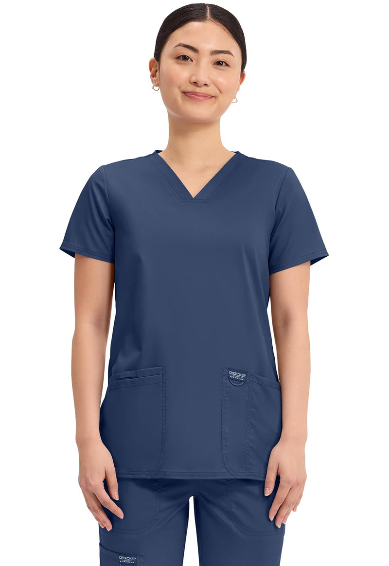 Cherokee Medical Women's Scrub Top V-Neck Modern Classic Fit with 3 Pockets, Ultra Soft and 2-Way Stretch Fabric - WW620 Medium Navy