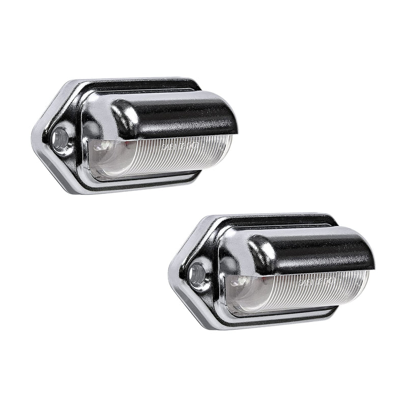 TRUE MODS 2pc Chrome Boat Trailer LED License Plate Lights [DOT FMVSS 108] [SAE L] [Surface Mount] [Waterproof] [12V DC] Universal Courtesy Step Tag Lamp for Auto Work Utility Flat Bed Semi Truck RV 2 Pack