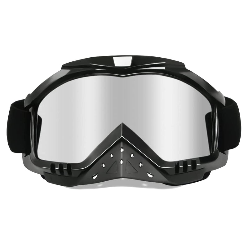 Motorcycle Goggles Dirt Bike Goggles Grip For Helmet Anti UV Windproof Dustproof Anti Fog Glasses for ATV Off Road Racing with Cool Look Headwear Silver Lens 2 in 1