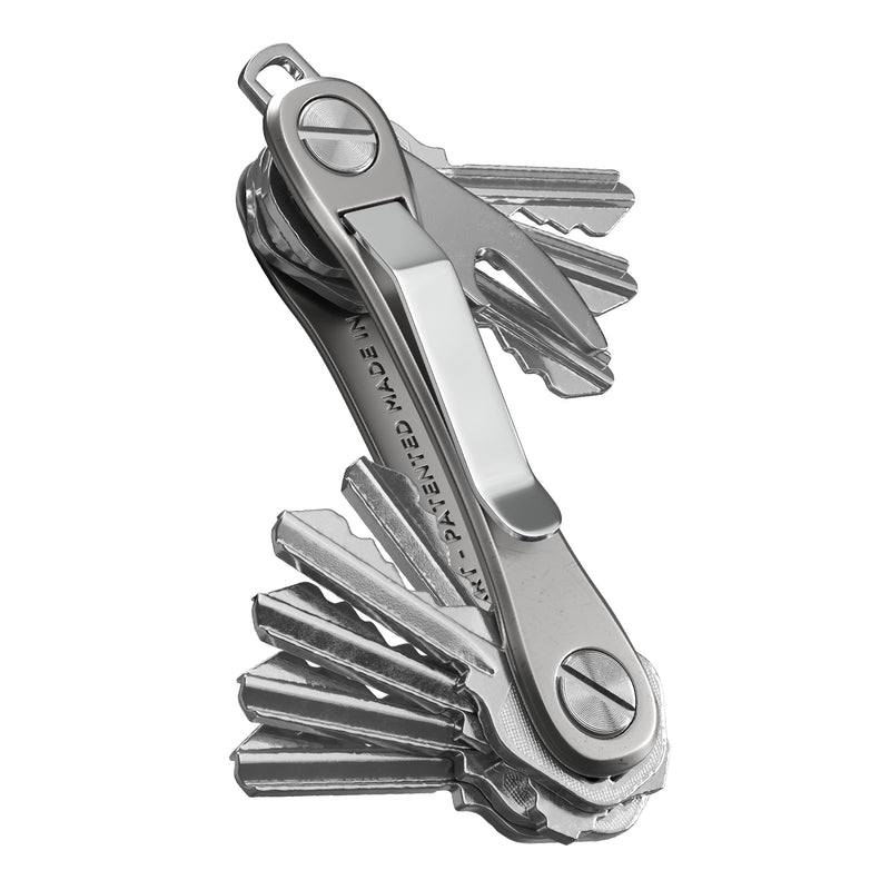 KeySmart Rugged - Multitool Key Holder for Keychain w/Bottle Opener and Pocket Clip, Organizer for Keys, EDC Keychains, Ring for Car Fobs Key Chains, Expandable (Up to 14 Keys, Titanium)