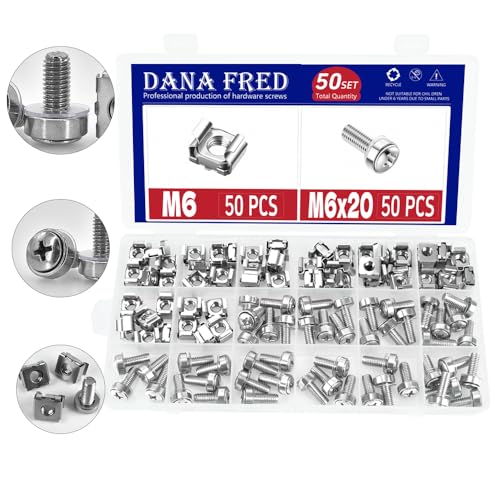 50 Sets M6 Rack Screws Cage Nuts Kit,Cage Nut Mounting Screw Bolts Washers Metric Square Hole Hardware for Rack Mount Server Shelves Cabinets Assortment Kit 304 Stainless Steel M6X20 White M6X20-50Set