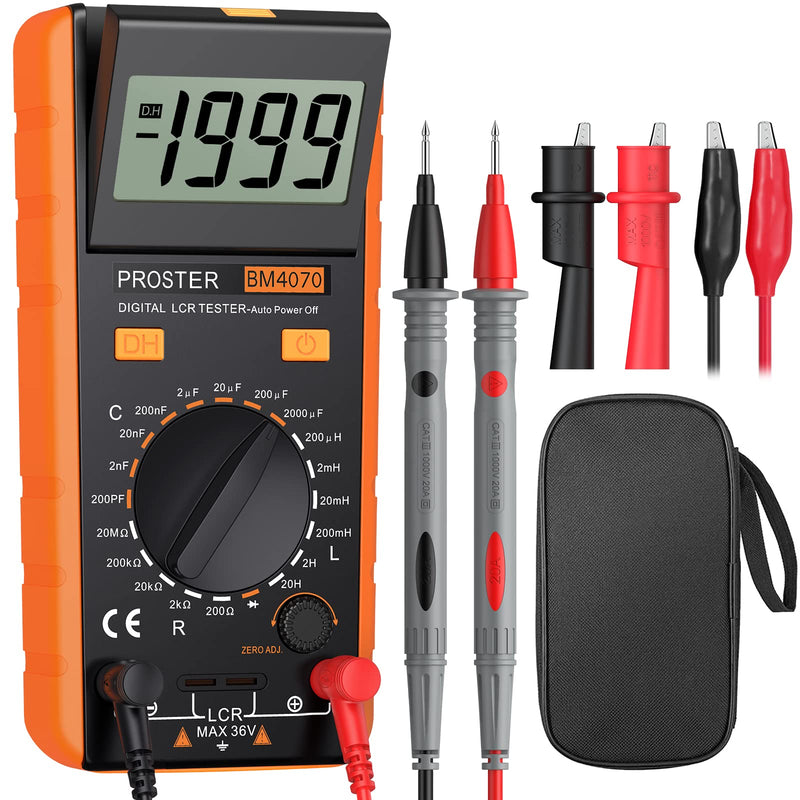 Proster LCR Meter - Capacitance Resistance Inductance Digital LCR Multimeter with LCD Over-Range Display Yellow