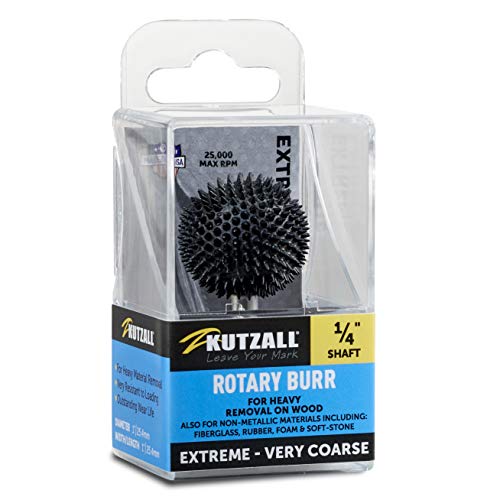 Kutzall Extreme Sphere Rotary Burr 1⁄4" Shaft, Very Coarse - Wood Carving Bit for Bosch, DeWalt, Milwaukee Tools. Abrasive Tungsten Carbide, 1" (25.4mm) Head Diameter, SX-1C Extreme - Very Coarse Head Diameter: 1", Head Length: 1"