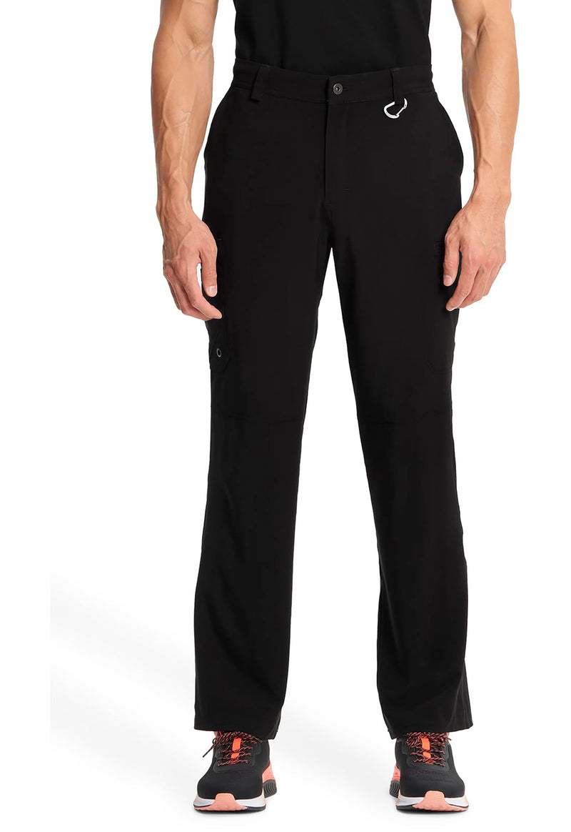 Cherokee Infinity Men Scrub Pants, 6 Pockets, Tapered Leg with Zip Fly Front and Inside Functional Drawstring Cargo - CK200A Large Black