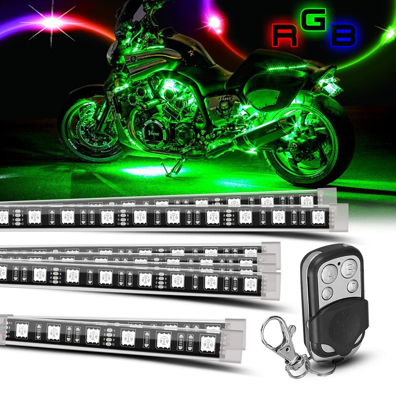 8 PCS Motorcycle LED Underglow Kit with RF Remote Multi-Color Motorcycle Lights Waterproof RGB LED Strips for Harley Honda Kawasaki Suzuki Indian RGB-8PCS