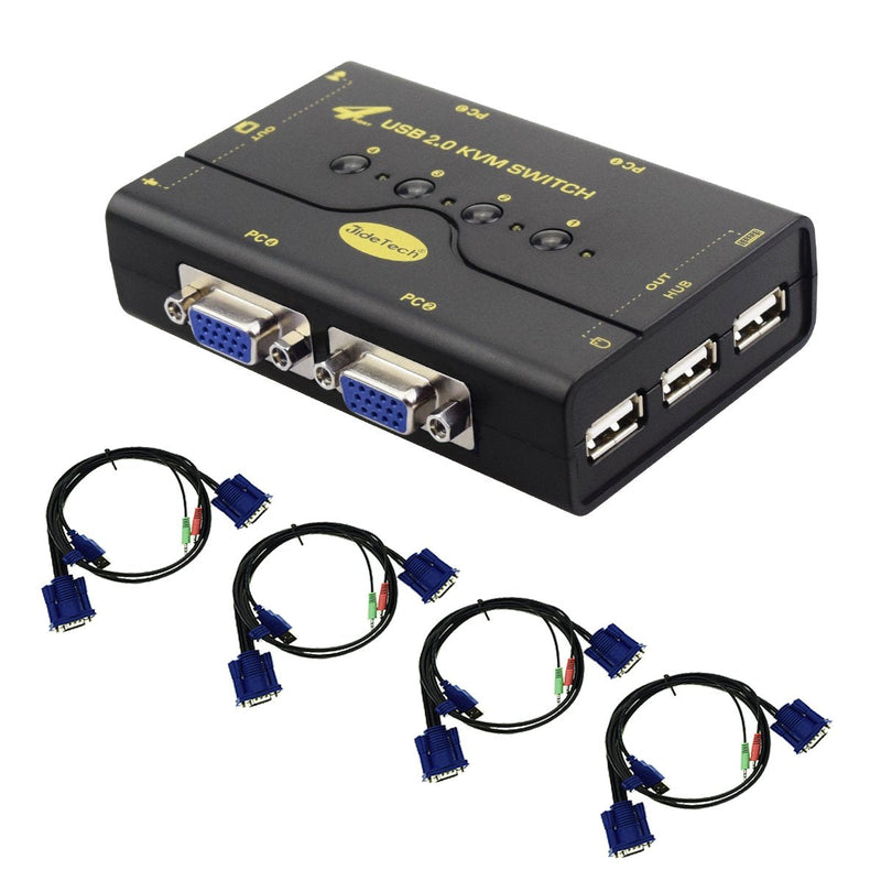 4 Port VGA KVM Switch with USB Hub and Audio Support Wireless Keyboard Mouse Connection and Push Button Switching Function CKL-41UA