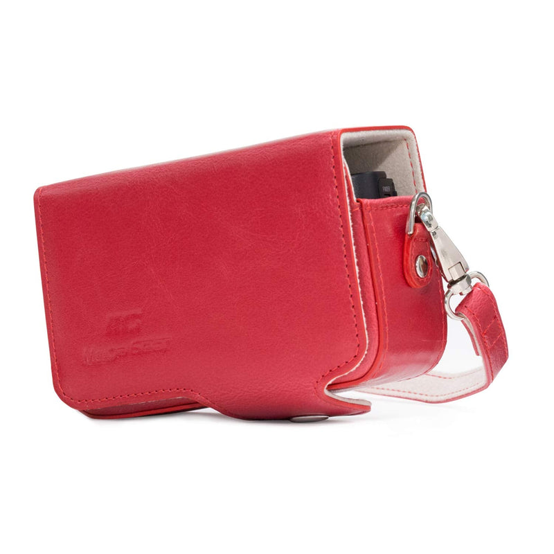 MegaGear Leather Camera Case with Strap Compatible with Sony Cyber-shot DSC-RX100 VII, ZV-1, DSC-RX100 VI, DSC-RX100 V, DSC-RX100 IV, DSC-RX100 III, DSC-RX100 II - Red