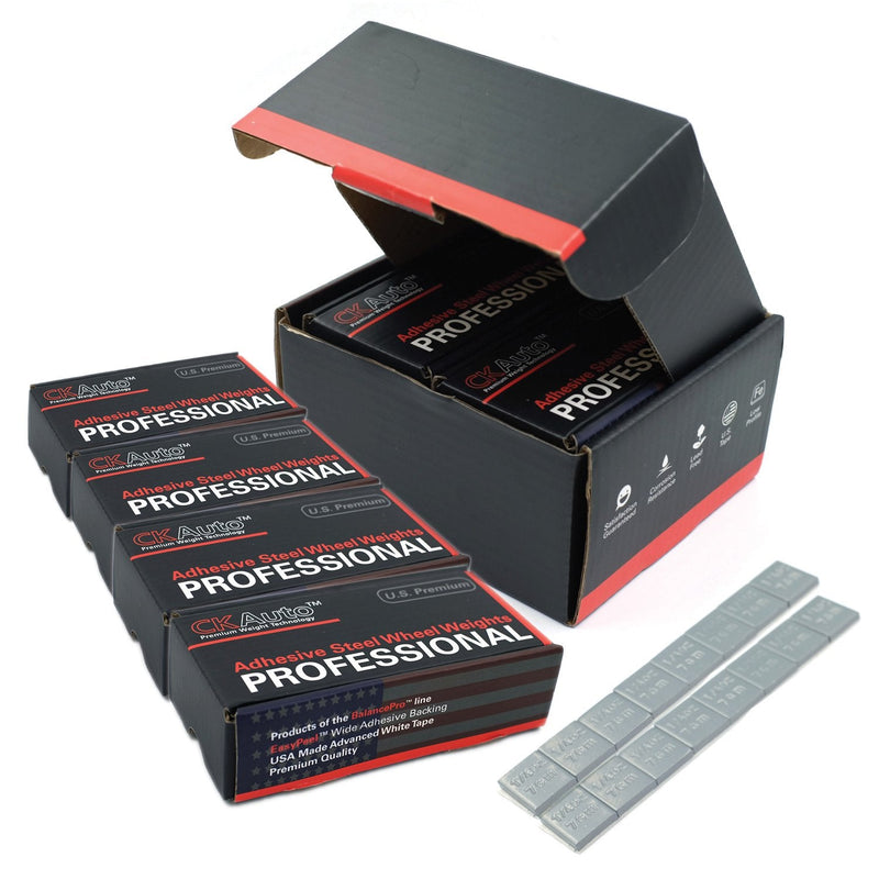 CKAuto 4 Boxes, 960Pcs, 0.25oz, Grey, Adhesive Stick on Wheel Weights, Automobiles, Trucks, SUVs & Motorcycles, Low Profile, 60oz/Box, U.S. OEM Quality, Valued Pack Perfect for Garages 4 Boxes/960Pcs