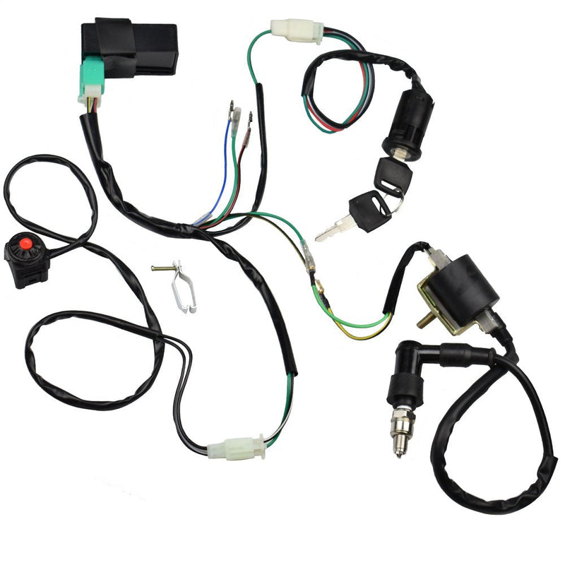 Wire Harness Wiring Loom CDI Ignition Coil Spark Plug Rebuild Kit for 50cc 70cc 90cc 110cc 125cc Stator CDI Coil ATV Quad Bike Buggy Go Kart 50cc-160cc Wiring Harness Kit