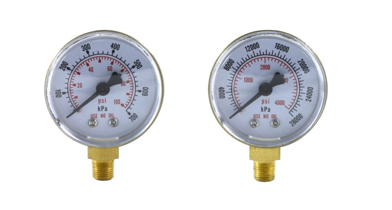 SÜA - Low and High Pressure Gauges for Oxygen Regulator 0-100 psi & 0-4000 psi - 2 inches - 1/8'' Thread - LDB LDB - Low and High