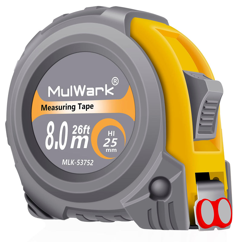 MulWark 25ft Metric Tape Measure, Measuring Tape Retractable, Easy Read Measurement Tape Both-Side Metal Blade, Magnetic Hook & Shockproof Case for Construction, Carpenter, Architect, Woodworking 7.9 m Red 1