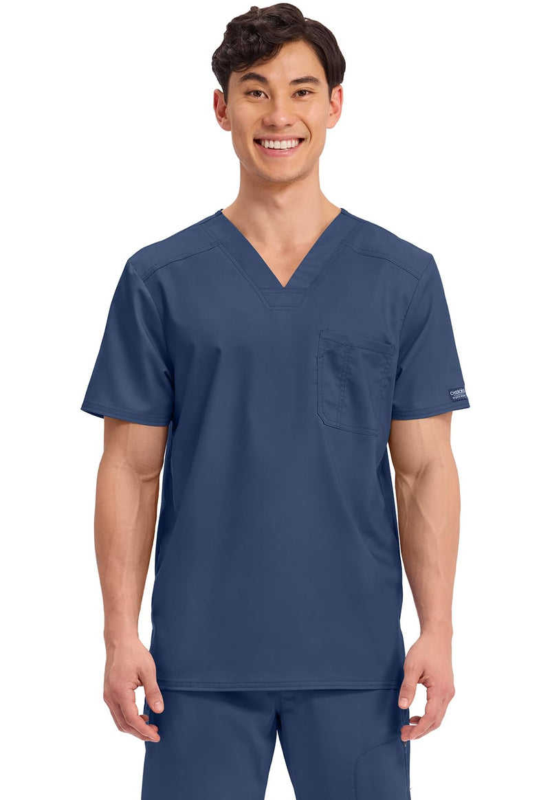 Cherokee Scrub for Men's Tuckable V-Neck Top with 1 Chest Pocket, Pen Slot, Ultra Soft, Durable, 2-Way Stretch Fabric- WW690 Large Navy