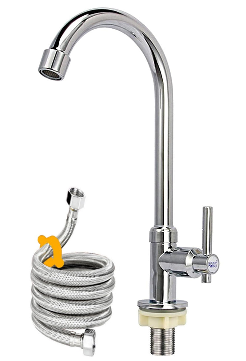 Cold Water Faucet Only, High Arc Single Handle One Hole Cold Faucet with Water Supply Hose for Kitchen Bar Outdoor