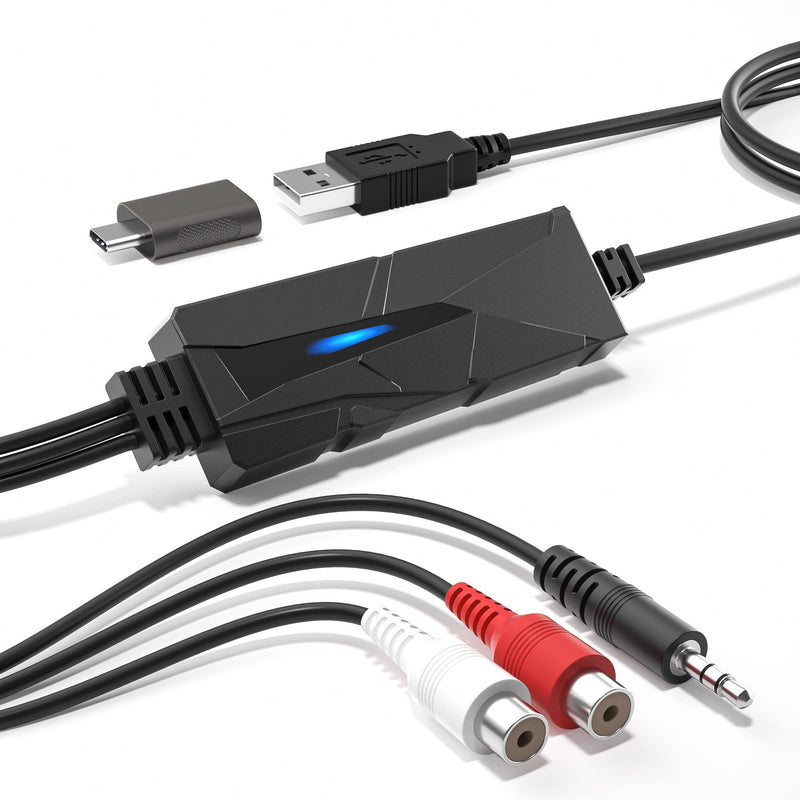 DriverGenius AudioXfer Series | USB A/C Audio Capture Card Device | Convert Analog Cassette Audio to Digital MP3 with 3.5mm/RCA Inputs | Compatible with PC, Mac & Linux (AV202-B, 1-Pack) USB-C