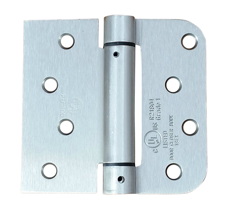Hinge Outlet Spring Self-Closing Hinges, 4 Inch x 4.25 Inch Square with 5/8 Inch Satin Nickel - 2 Pack - Adjustable Door Closing 4" x 4.25" Square with 5/8" radius (Pack of 2)