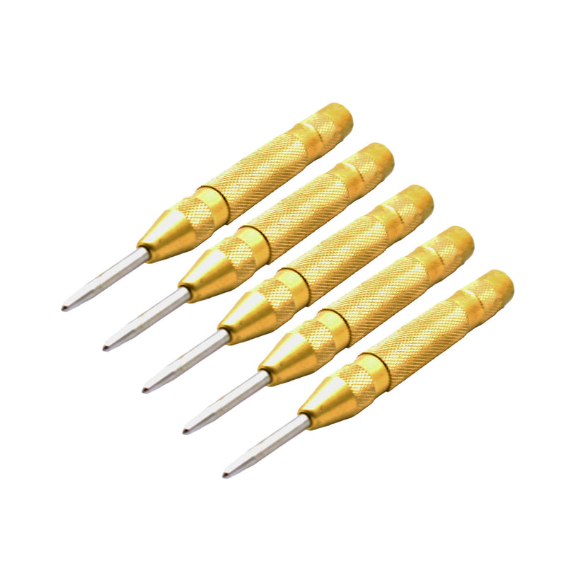 TEMO 5 pc Heavy Duty Automatic Center Punch, 5 Inch Premium Steel Spring Loaded Automatic Center Hole Punch for Metel, Plastics, Wood, Glass Count of 5