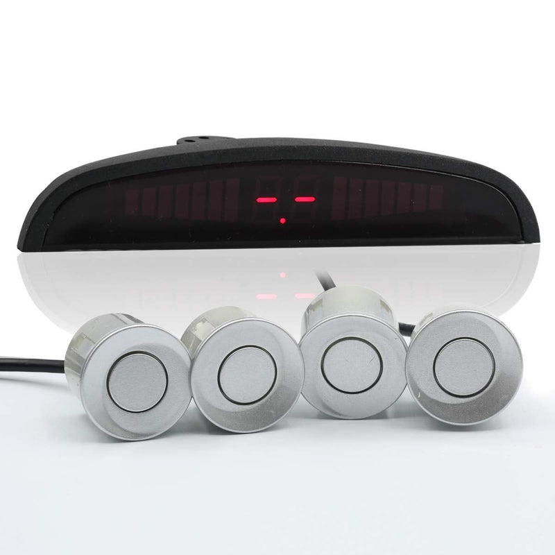 4 Parking Car Parking Sensor Kit LED Display View Reverse Backup Radar System Backup Sensor Reversing Sensors Universal Auto Radar Detector Sensors Radar Buzzer Beep-Beep Alarm Indicator Silver