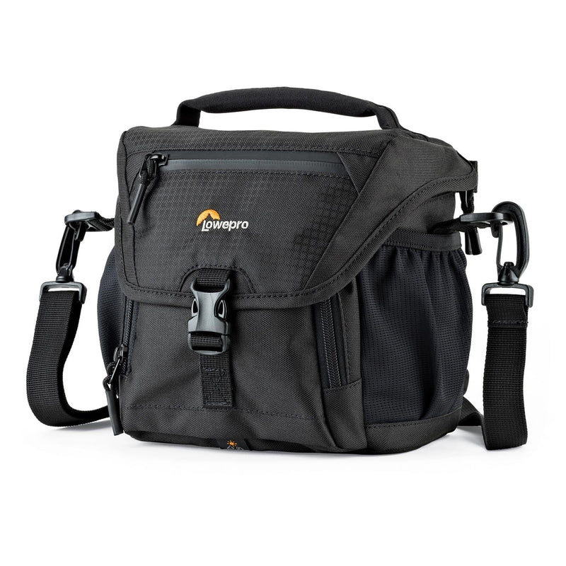 Lowepro LP37117, Nova 140AW II Camera Bag, Customizable, Portable, Fits Mirrorless with 17-85mm Attached Lens, Compact Drone, Flash, Black